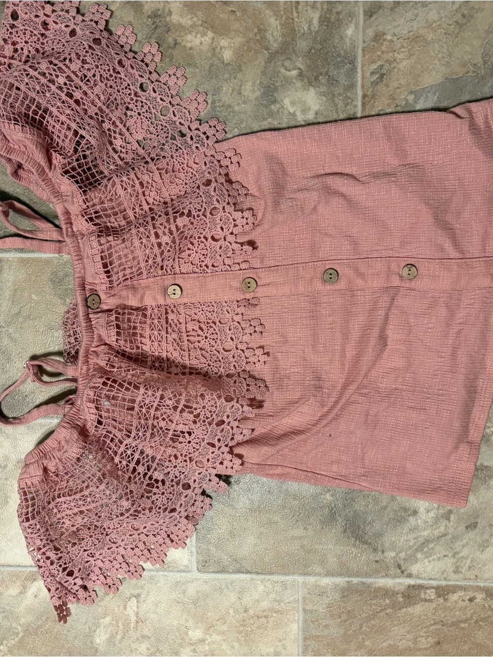 No Boundaries Dusty Rose Crochet Yoke Button-Front Camisole